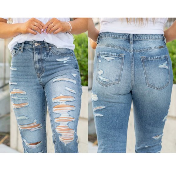 KanCan Jeans High Rise Boyfriend Distressed Cropped Medium Wash SZ 13/30 - Picture 5 of 16